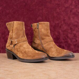 Paul Green Wmn Harness Moto Bike Distress Brown Suede Ankle Boots 9US EUR6.5